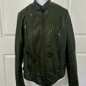 Jou Jou Women's Green Faux Leather Jacket Size XL, Pre-Owned